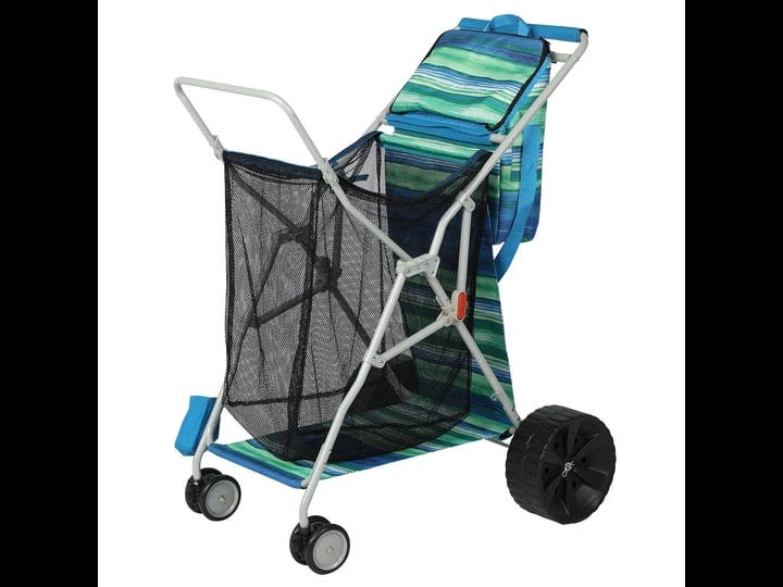 old-bahama-bay-folding-4-wheel-beach-cart-with-cooler-all-terrain-wheels-and-umbrella-holder-blue-gr-1