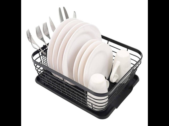 tqvai-kitchen-dish-drainer-rack-with-drying-board-and-full-mesh-silverware-utensils-holder-black-1