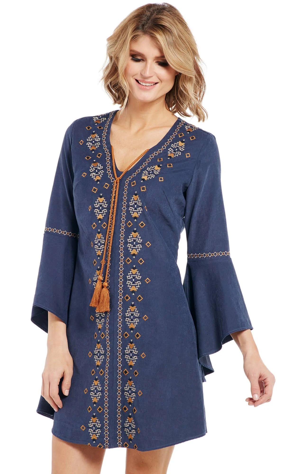 Navy Modal Country Western Dress with Tassel Tie Front | Image