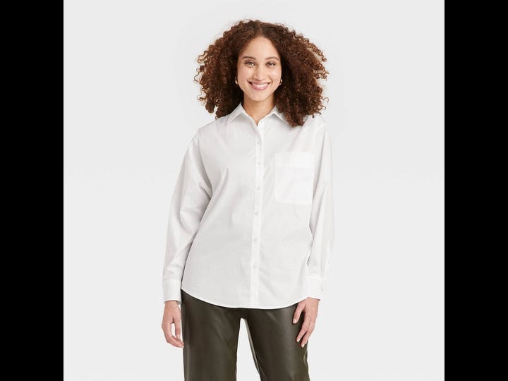 new-womens-long-sleeve-oversized-button-down-boyfriend-shirt-a-new-day-white-m-1