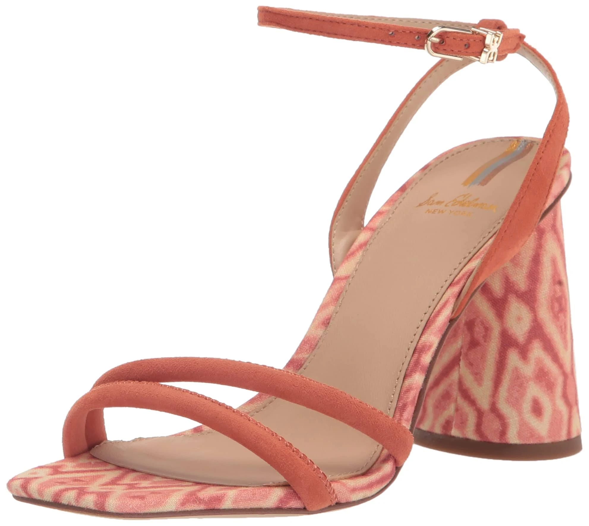 Elegant strappy block heeled sandal in Terracotta Pink | Image