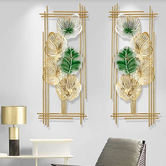 homary-33-9-2-pieces-metal-leaf-framed-wall-decor-gold-green-rectangle-in-living-room-1