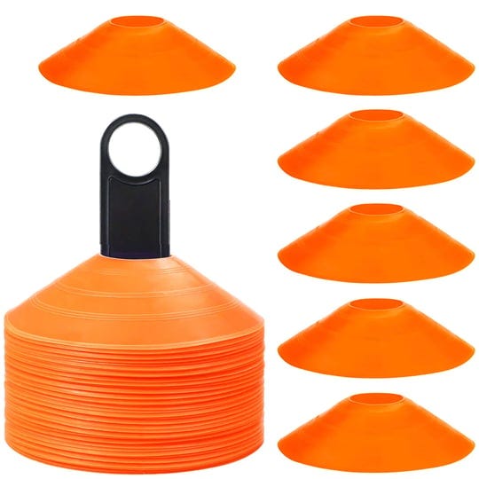 faxco-50-pcs-orange-mark-disks-with-shelf-and-net-bag-soccer-cones-with-holder-for-training-football-1