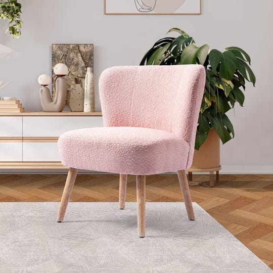 boucle-polyester-upholstered-armless-accent-chair-stain-resistant-pink-1