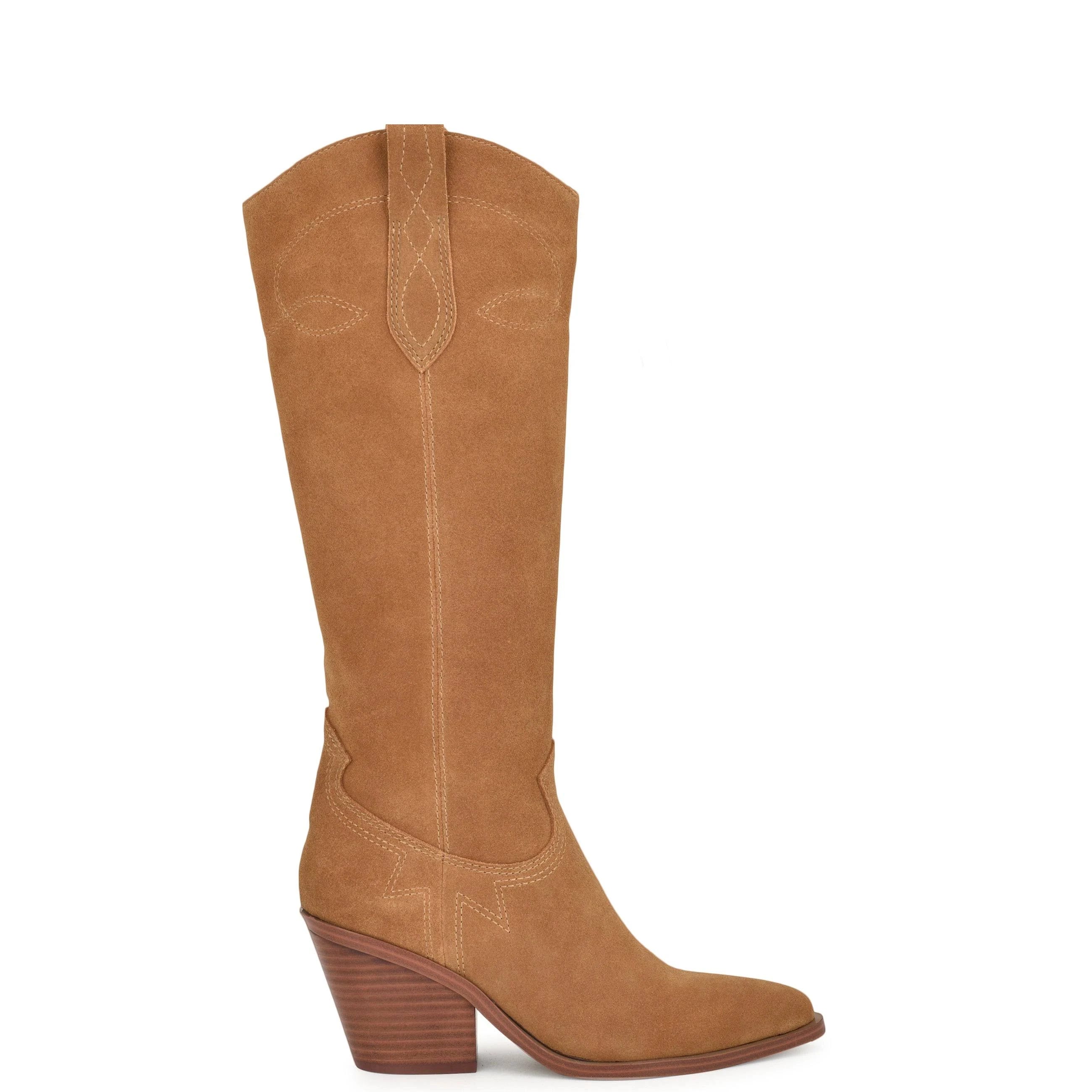 Stylish Pointed Toe Light Brown Boot with Western Details | Image