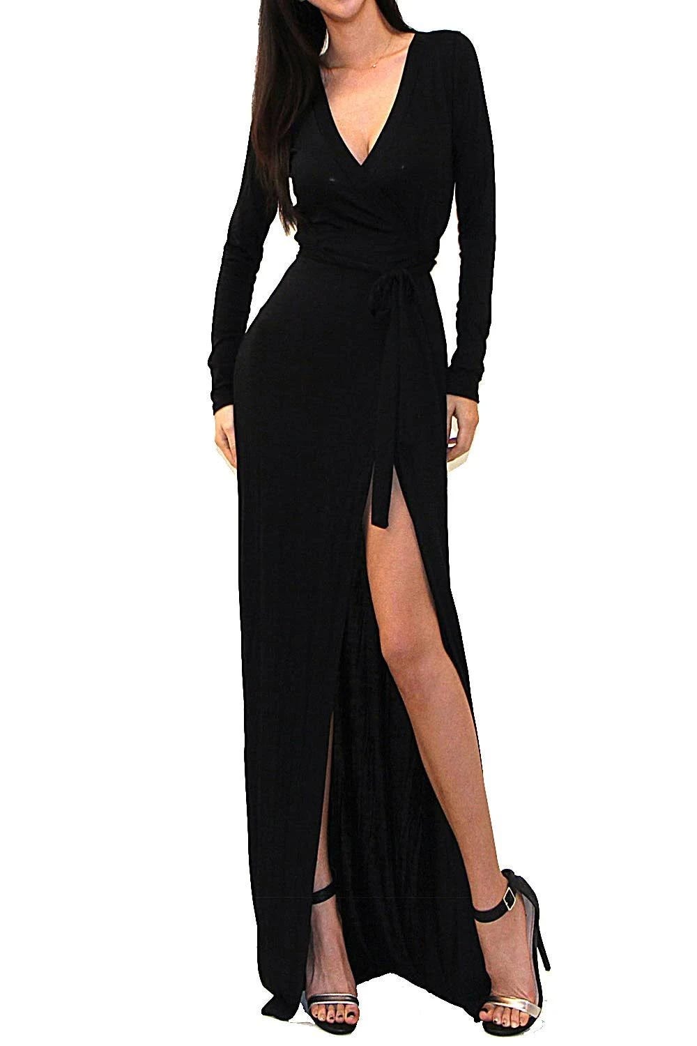 Stylish Black Tulip Wrap Maxi Dress for Cocktail Parties (Medium Size) | Image