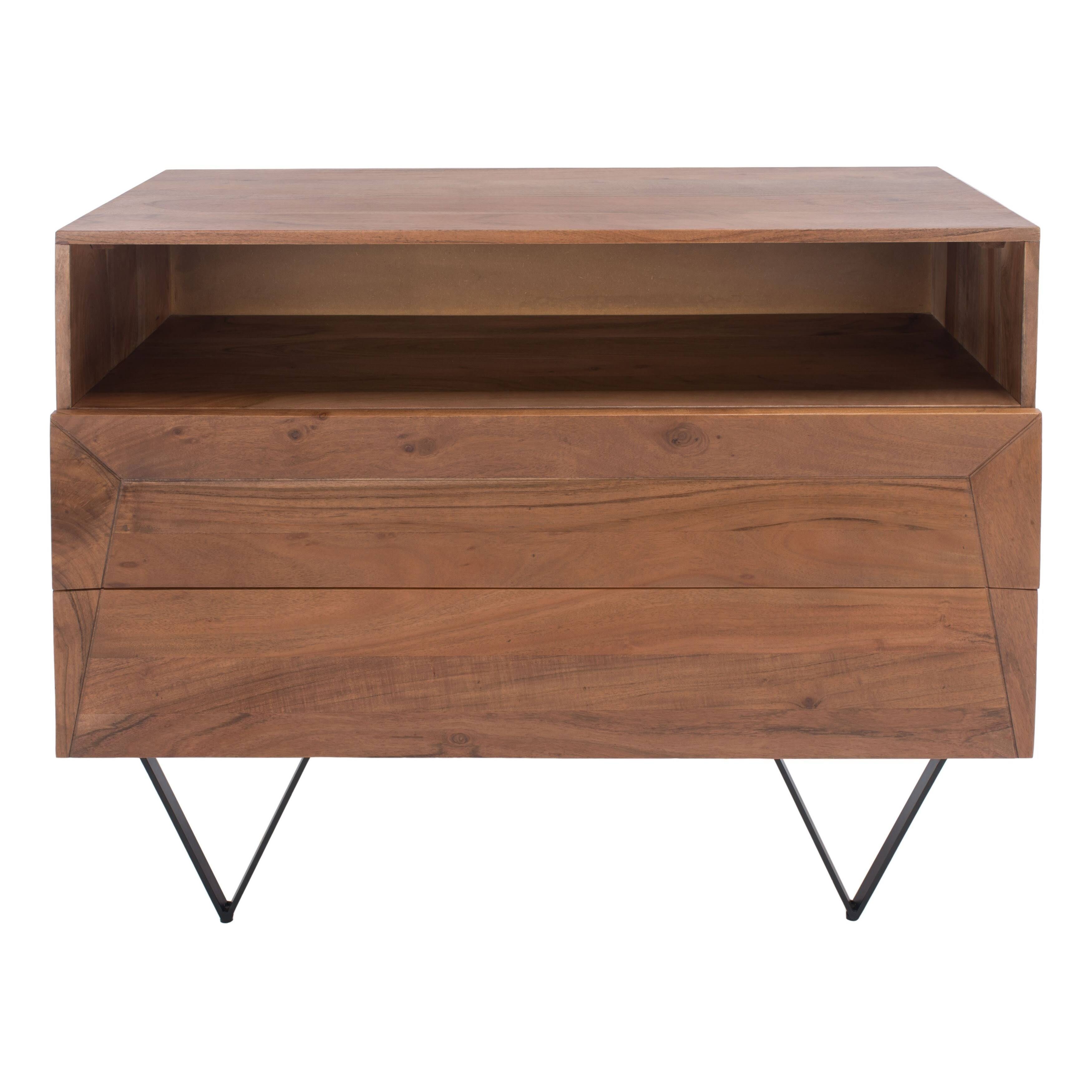 Elegant Light Walnut 2-Drawer Chest with Hairpin Legs | Image
