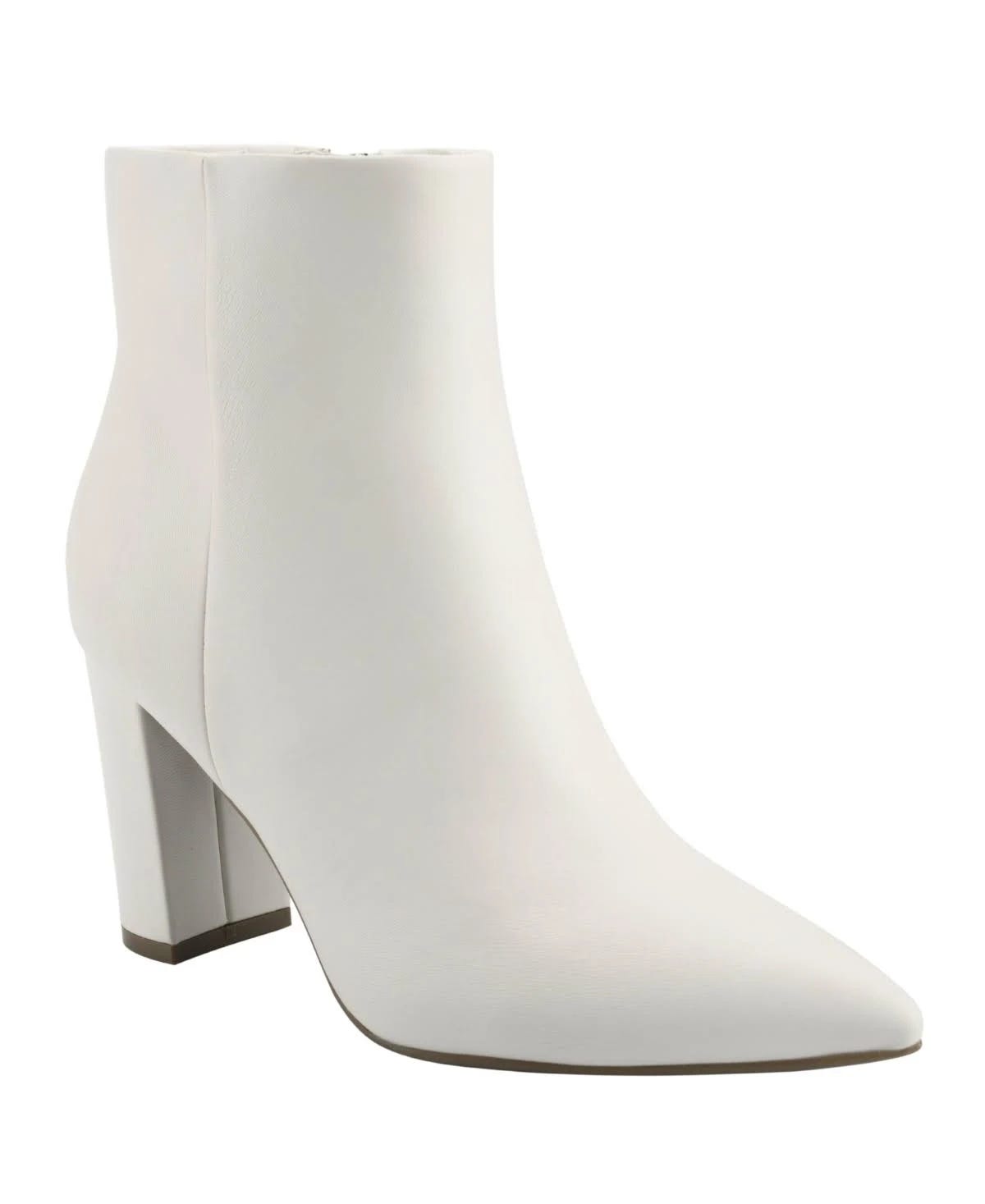 White Pointy Toe Booties with Block Heel | Image