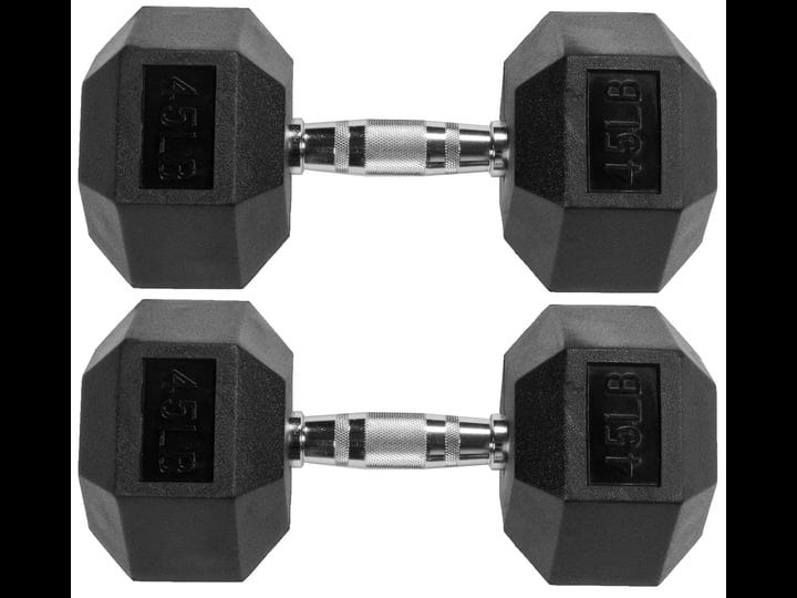 signature-fitness-sfdb-blk45p-solid-cast-rubber-encased-hex-dumbbell-45lb-pair-1