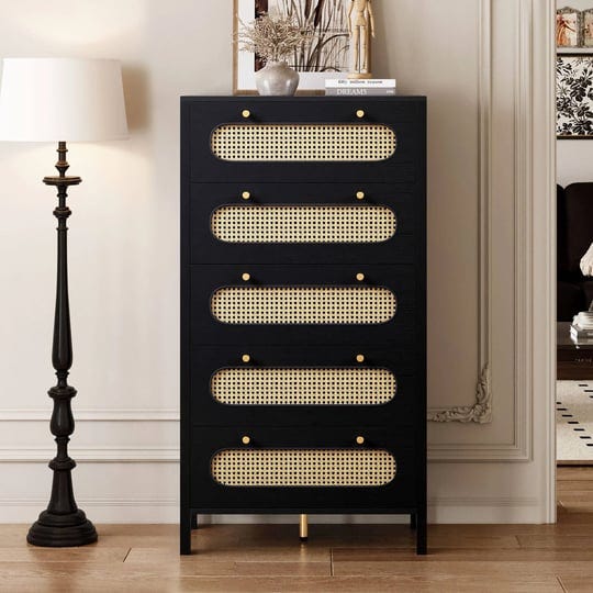 moasis-3-6-drawer-dresser-storage-cabinet-rattan-wood-closet-black-5-drawer-1