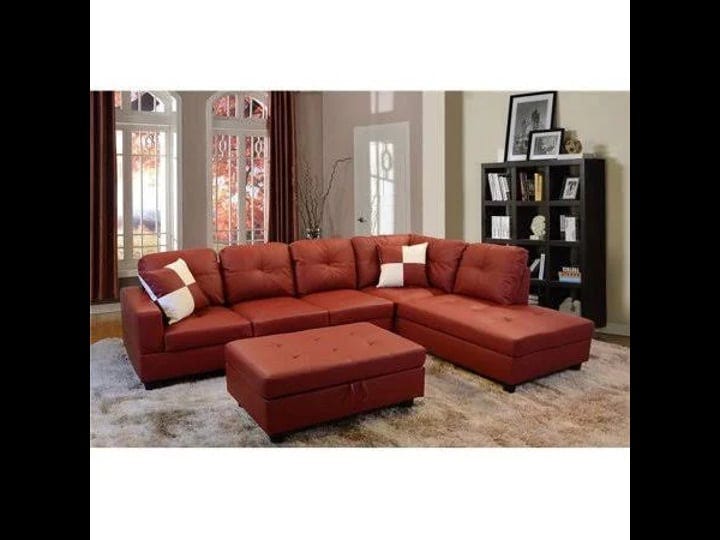 right-facing-sectional-sofa-set-faux-leather-red-3-piece-1