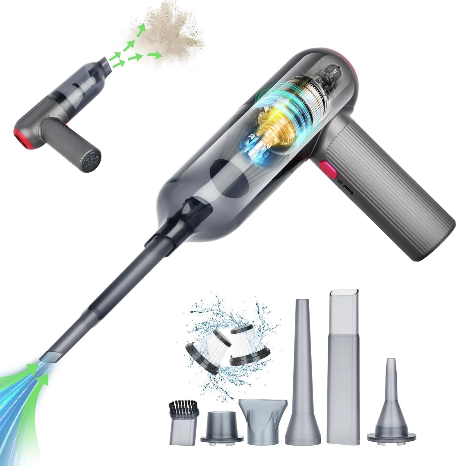 High-Power Rechargeable Dustbuster with Multi-Function Nozzles for Car, Office, and Home Use | Image