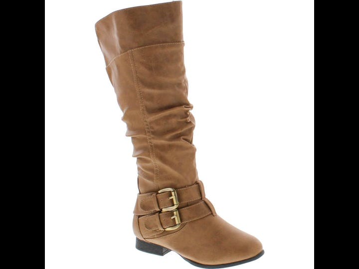 top-moda-womens-coco-20-knee-high-round-toe-buckle-slouched-riding-flat-boots-taupe-5-womens-size-on-1