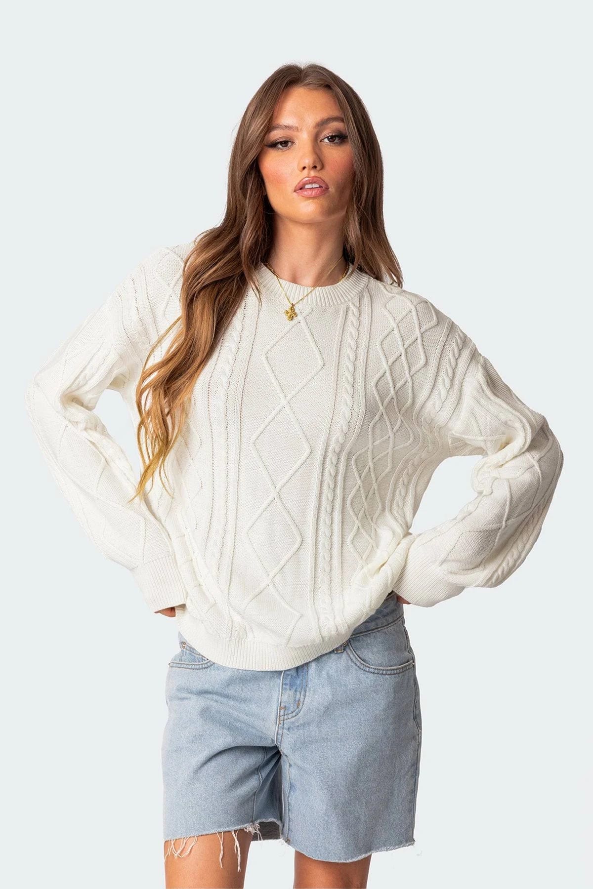 Relax in Comfort: Cable Knit Oversized Sweater in Cream | Image