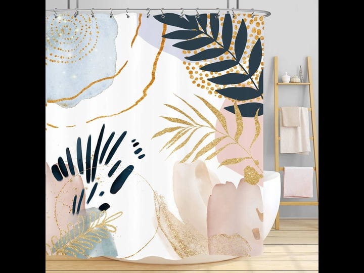 lightinhome-abstract-mid-century-shower-curtain-60wx72h-boho-pastel-geometric-golden-leaves-minimali-1