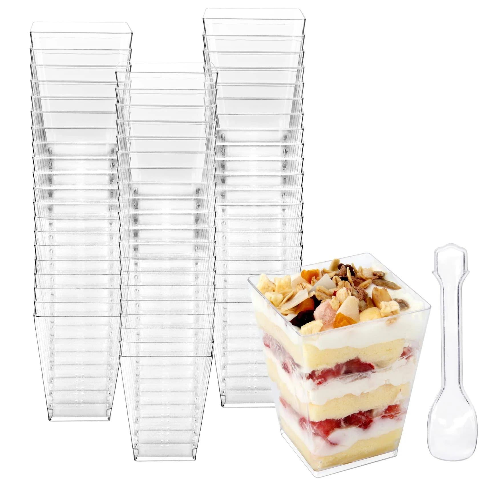 Colovis 60-Count 5oz Clear Square Parfait Cups with Spoons | Image