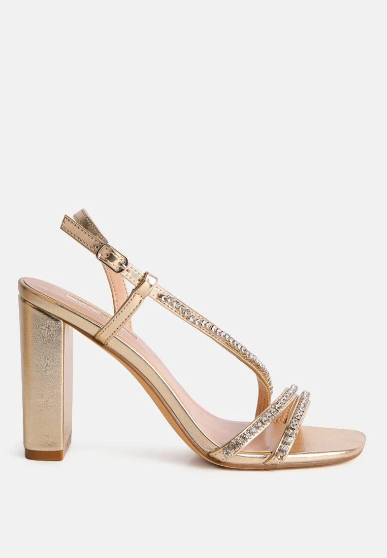 Elegant Block Heel Sandals with Diamante Embellishments | Image
