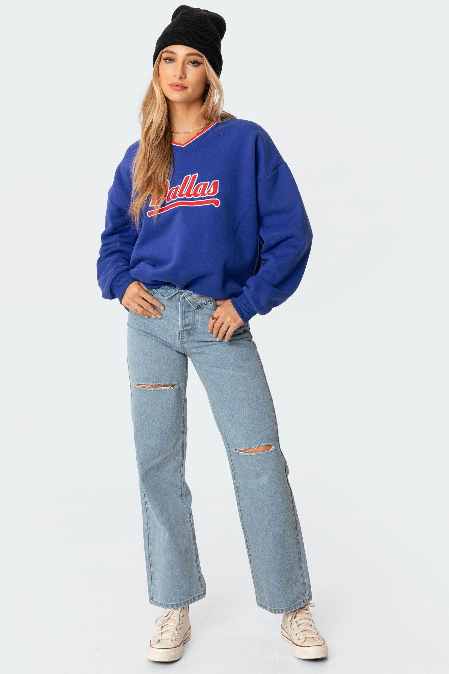 Comfortable Blue Dallas Graphic Sweatshirt | Image