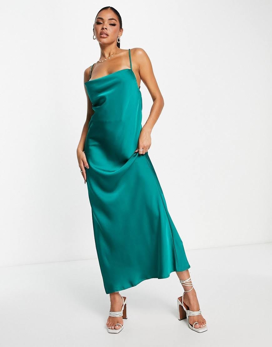 Emerald Green Satin Maxi Dress by Kaiia | Image