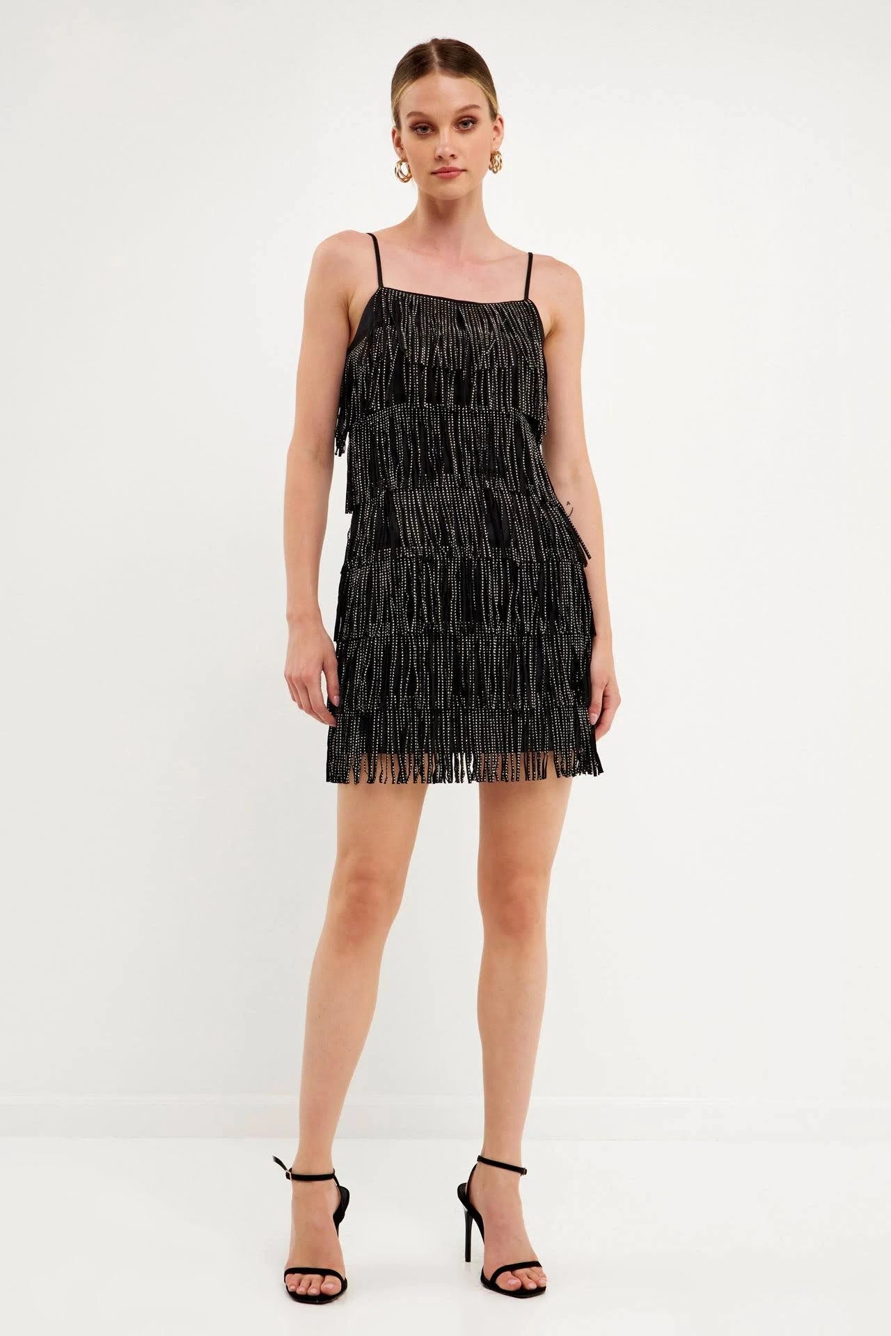 Stylish Embellished Suede Mini Dress for Black Nights Out | Image