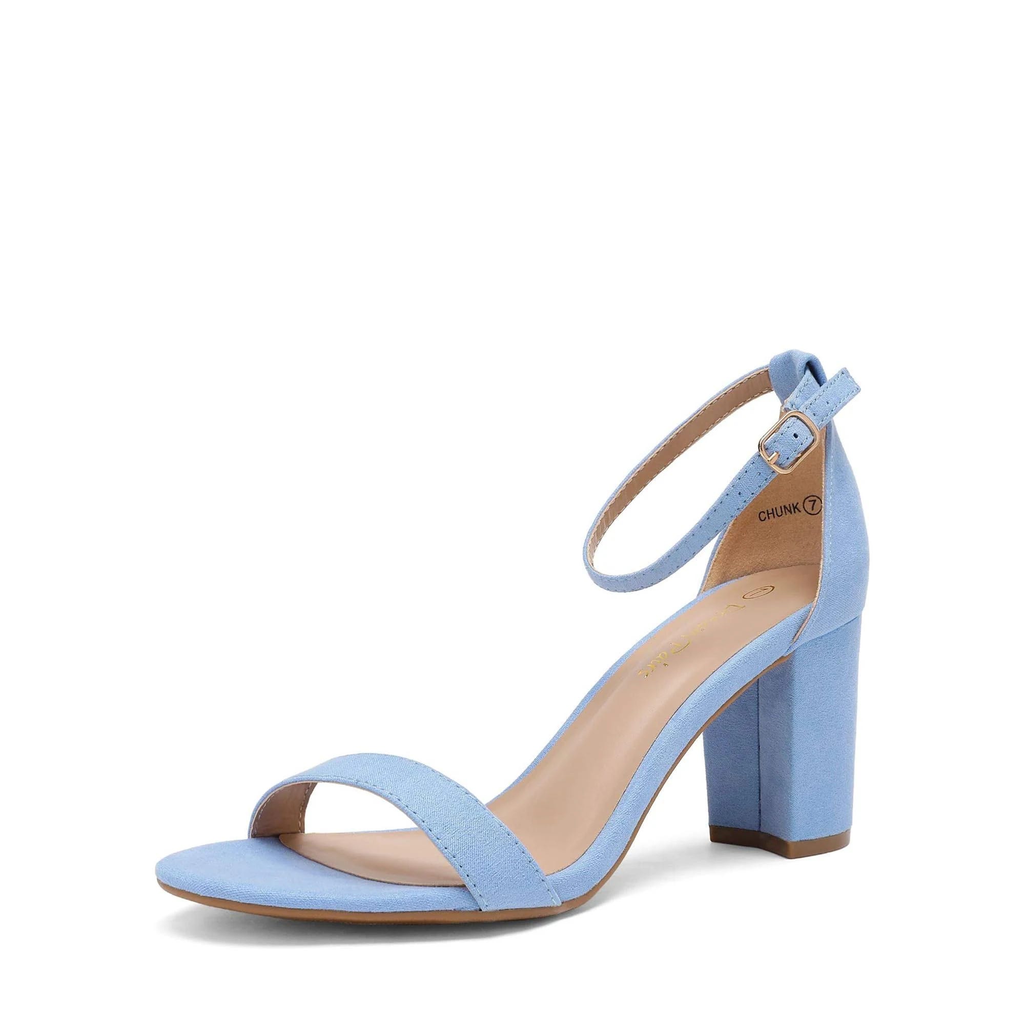 Chic Blue Chunky Heel Sandals with Adjustable Ankle Strap | Image