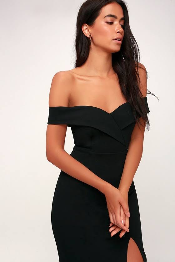 Stylish Black Off-The-Shoulder Bodycon Dress for Homecoming | Image