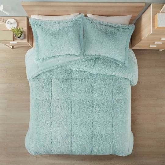 intelligent-design-malea-king-cal-king-aqua-shaggy-long-fur-comforter-mini-set-1