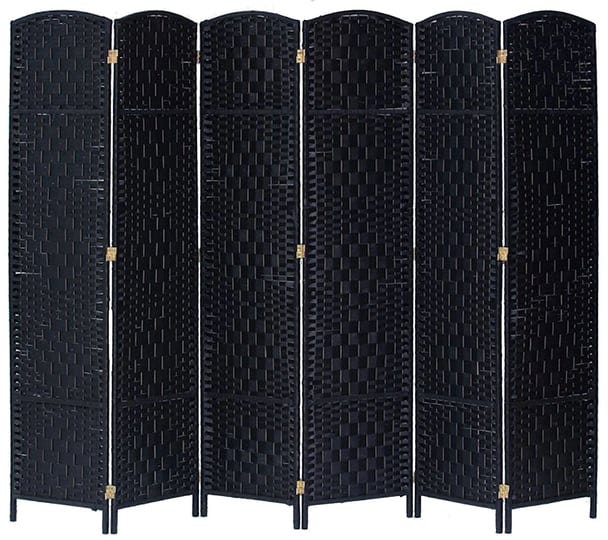 legacy-decor-6-panels-diamond-weave-bamboo-fiber-privacy-partition-screen-black-color-1