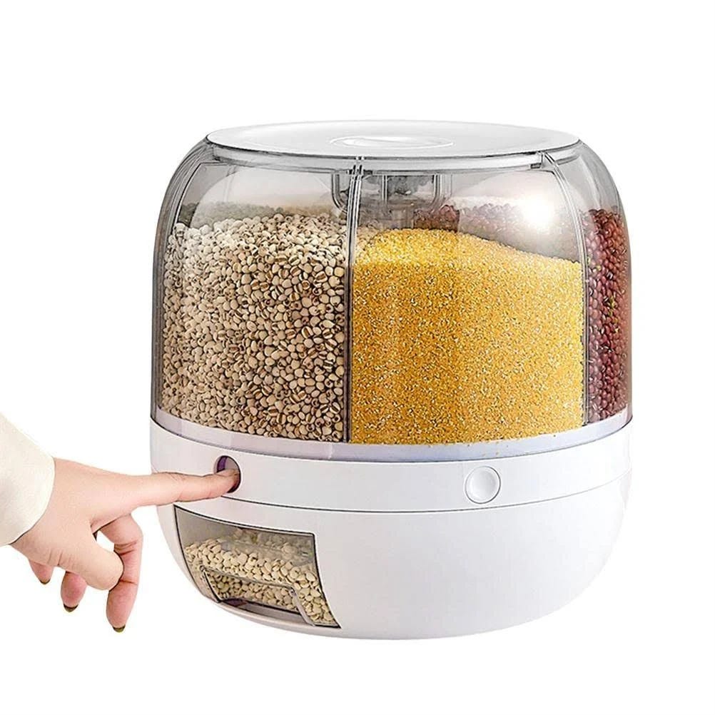 Rice Dispenser: 6-Grid 12lbs Rotating Container for Rice and Grain Storage | Image