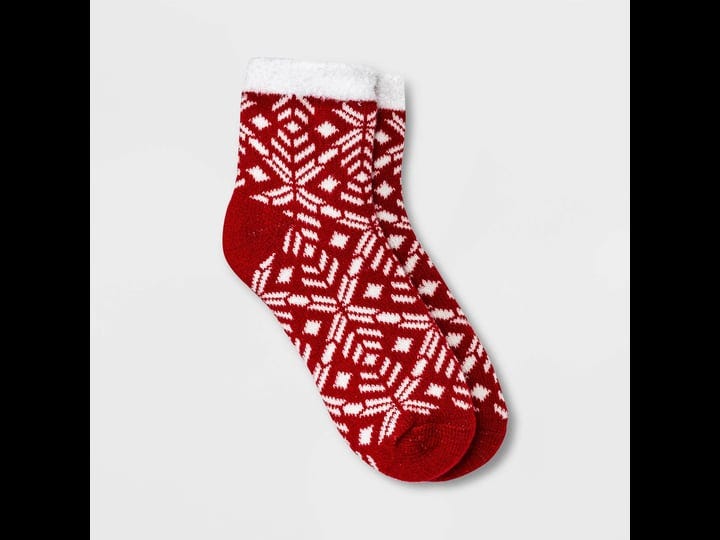 womens-geo-double-lined-cozy-ankle-socks-a-new-day-red-4-11