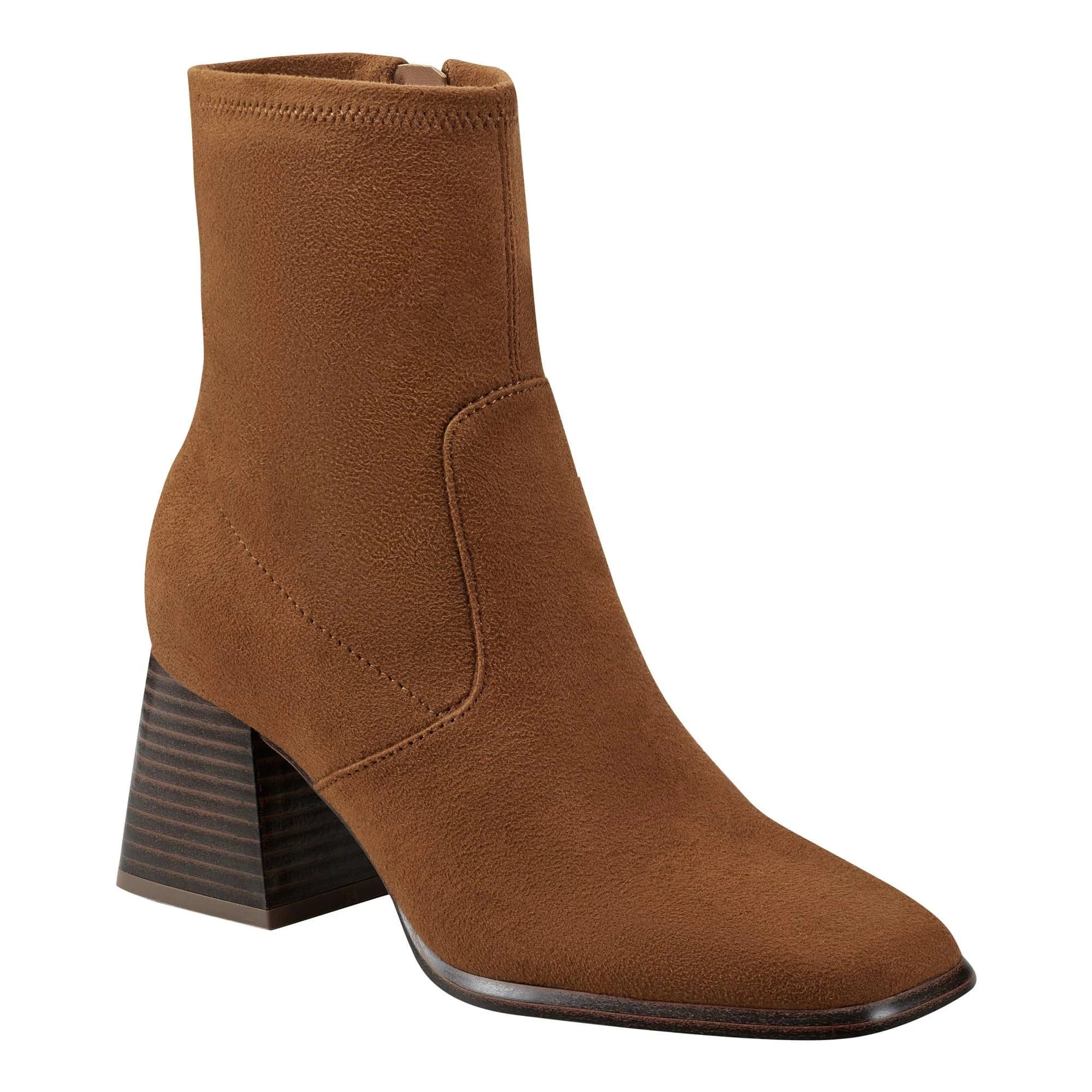 Stylish Brown Block Heel Dress Booties with Velvet Lining | Image