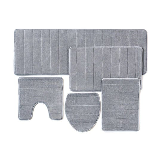 bathroom-rug-mat-5-piece-set-memory-foam-extra-soft-non-slip-back-grey-1