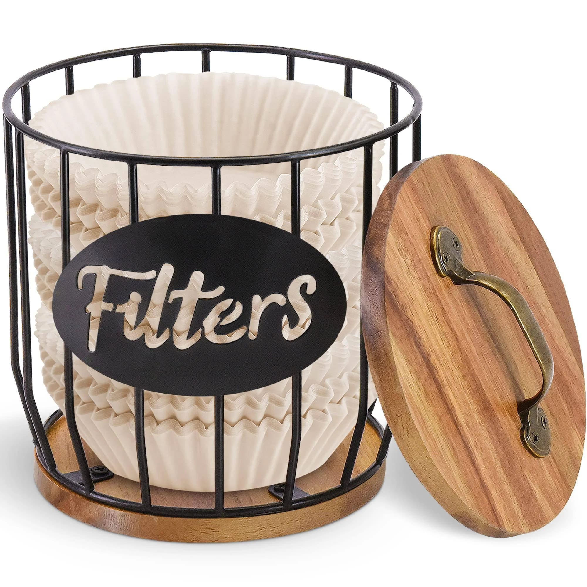 Rustic Acacia Coffee Filter Holder with Lid from Luneodoki | Image