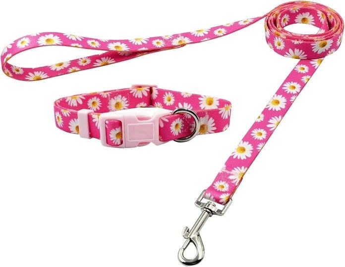 olahibi-dog-collar-and-leash-set-cute-pink-daisy-pattern-polyester-material-5ft-leash-for-small-dogs-1