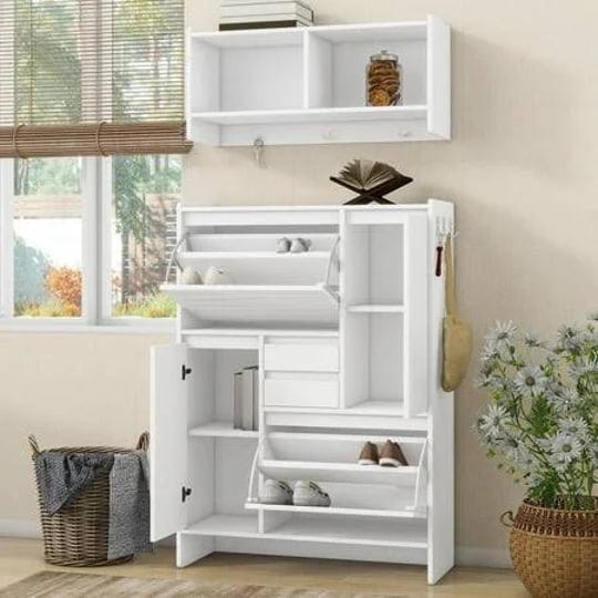 multi-functional-shoe-cabinet-with-wall-cabinet-space-saving-design-foyer-cabinet-with-2-flip-drawer-1