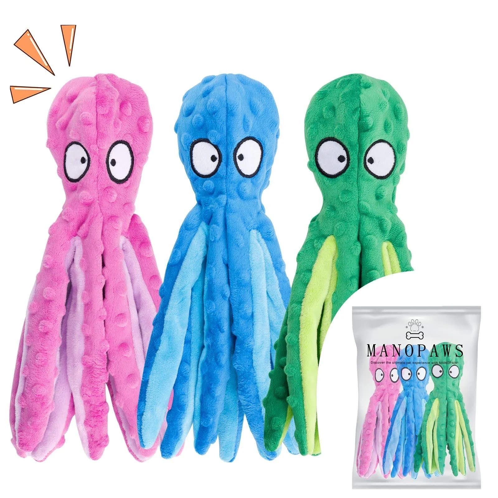 3-Pack Octopus Dog Teething Chew Toys | Image