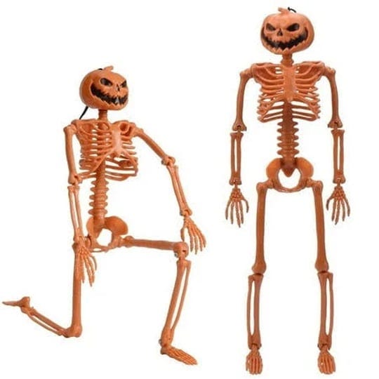 cool-halloween-decor-1-2pcs-posable-full-body-thanksgiving-pumpkin-head-skull-skeleton-with-movable--1