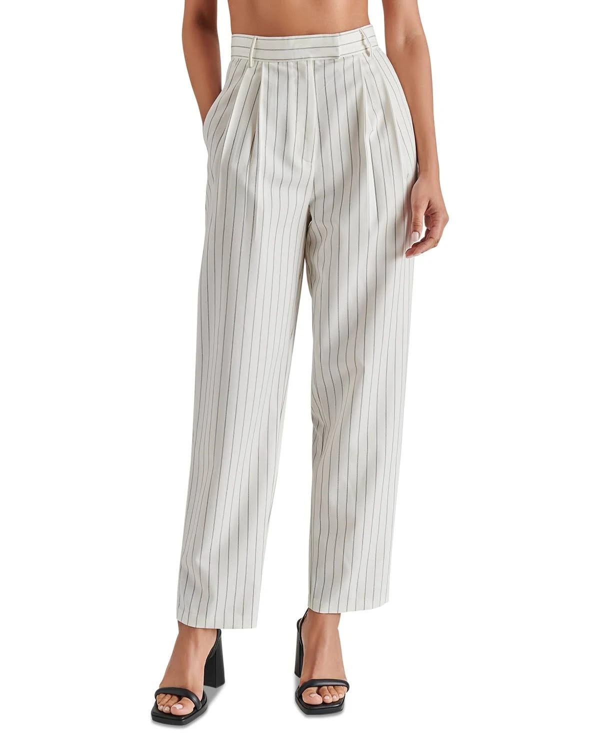 Cream Pinstripe Tapered Pants for Women - Versatile and Stylish Fashion | Image