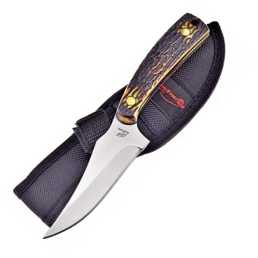 Stainless Clip Point Fixed Blade Knife with Imitation Stag Handle | Image