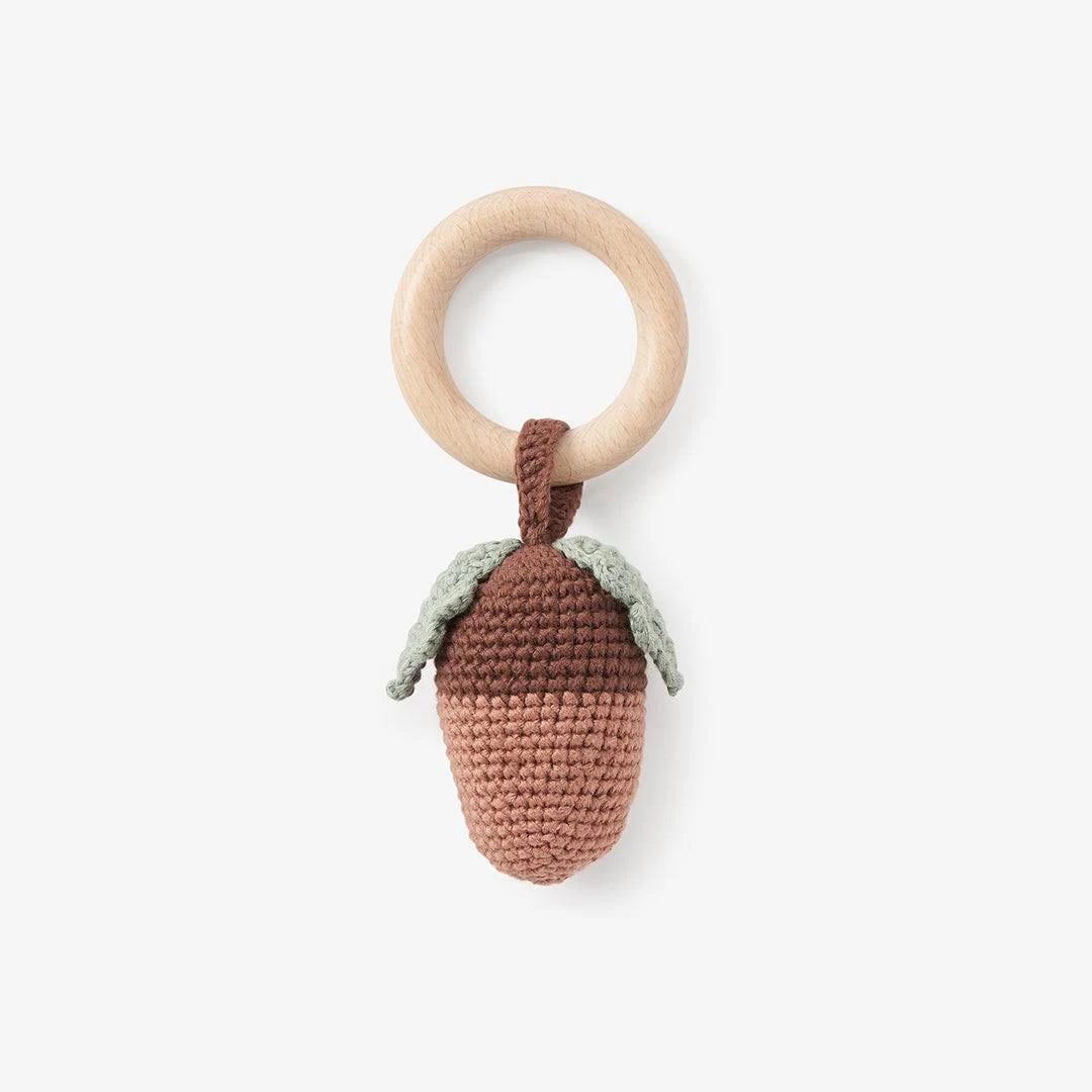 Elegant Baby Acorn Knit Wooden Rattle | Image