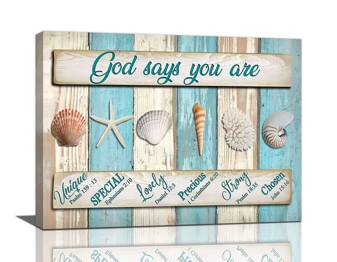 ocean-nautical-canvas-wall-art-coastal-seashell-wall-decor-rustic-god-says-you-are-pictures-painting-1