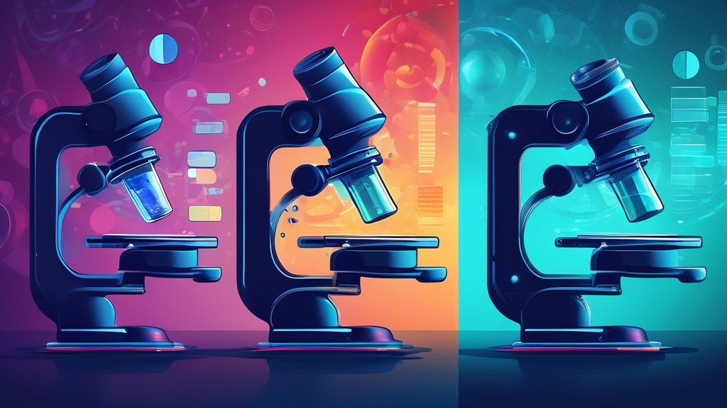 Create an image that depicts a microscope analyzing two different versions of a website, revealing discrepancies between them. The microscope