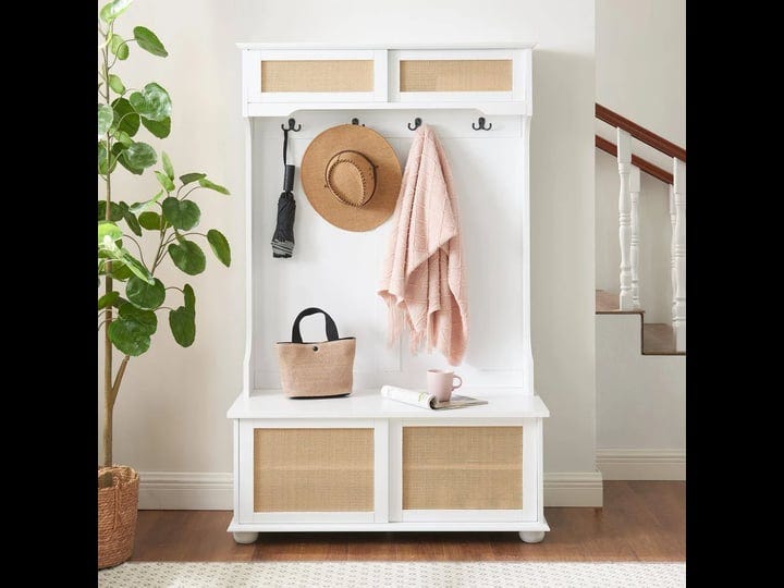 magic-home-40-in-white-casual-style-hall-tree-entryway-bench-with-rattan-door-shelves-and-shoe-cabin-1