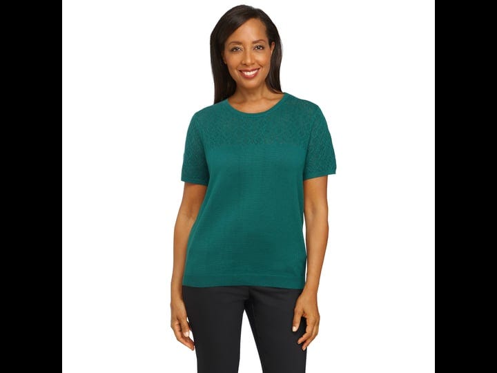 alfred-dunner-womens-solid-short-sleeve-sweater-size-small-green-1