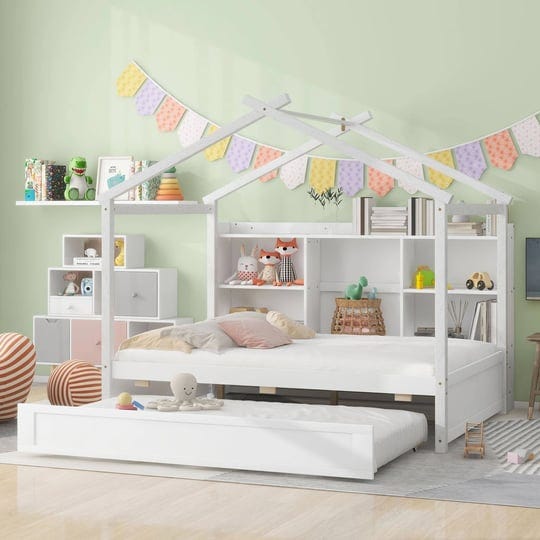 euroco-pine-wood-full-size-house-canopy-bed-with-trundle-daybed-for-kids-white-1