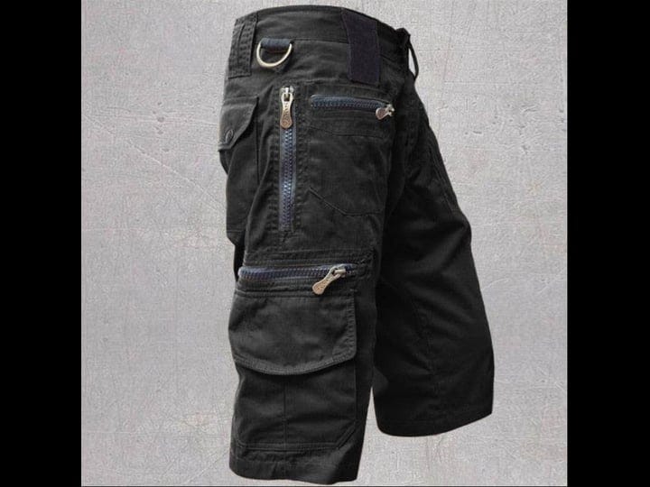 vacationgrabs-mens-tactical-long-cargo-shorts-cotton-loose-work-casual-shorts-mens-size-medium-black-1