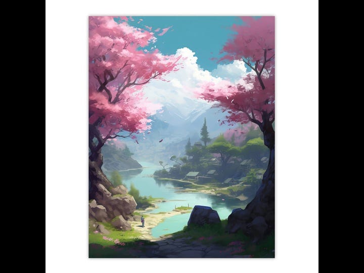 cherry-blossoms-in-springtime-painting-blooming-pink-trees-in-tranquil-forest-lake-landscape-unframe-1