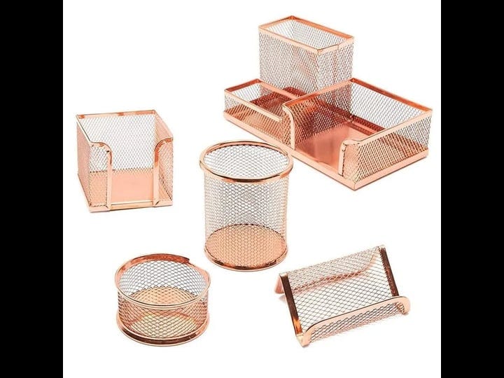 5-piece-rose-gold-mesh-desk-organizer-office-supplies-accessories-d-cor-set-1