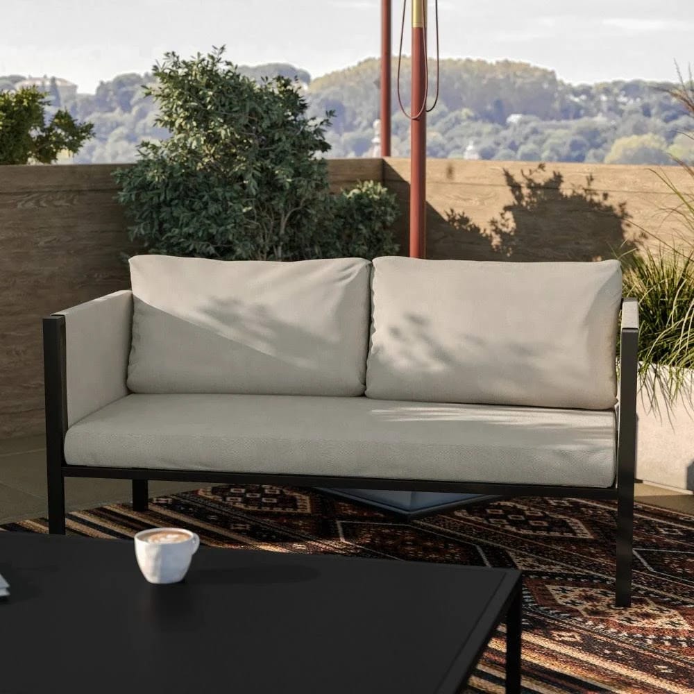 Modern Patio Indoor/Outdoor Loveseat with Storage and All-Weather Cushions | Image