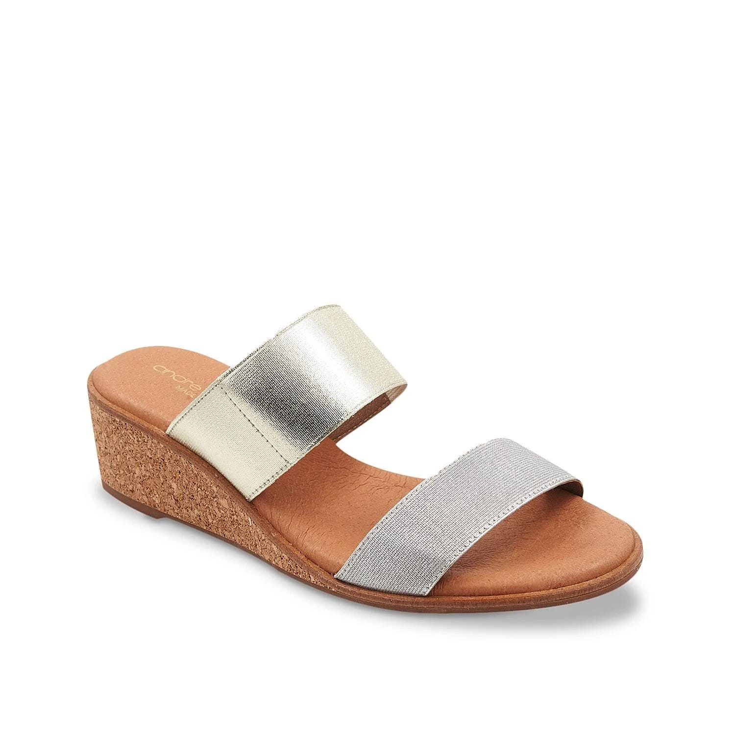 Andre Assous Women's Gwenn Silver Strap Wedge Sandals - Luxurious Comfort | Image